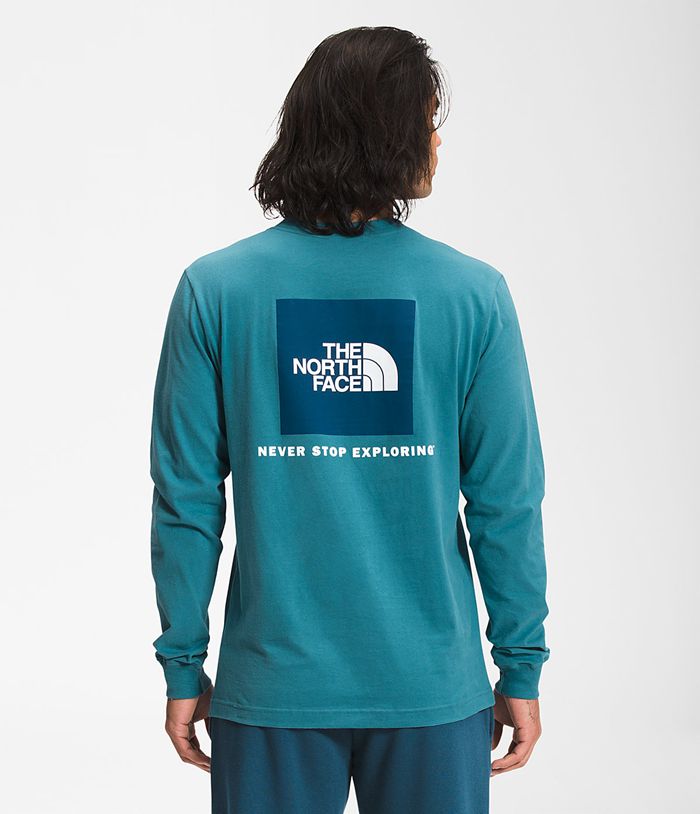 Camiseta The North Face Hombre Manga Larga Box Nse - Colombia EZJOAX809 - Azules